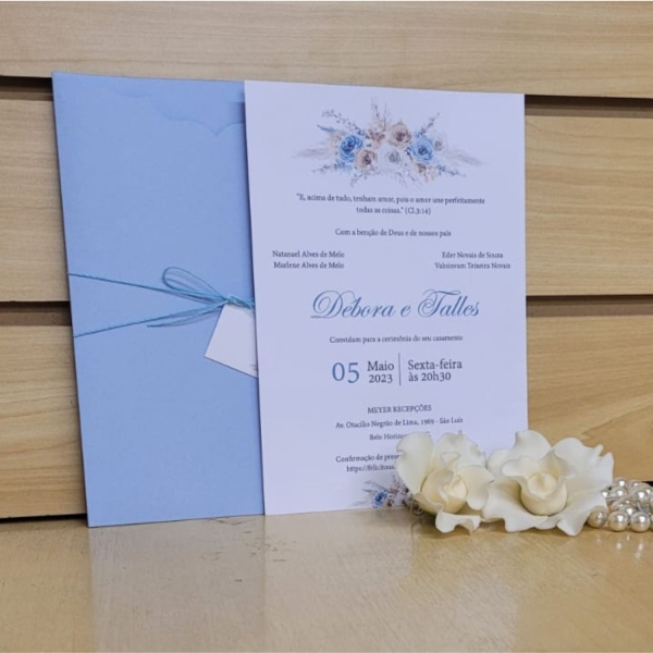 Convite de casamento azul serenity