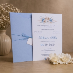 Convite de Casamento Azul Floral Elegante