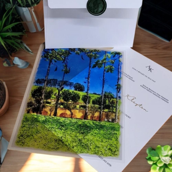 Convite de casamento com aquarela