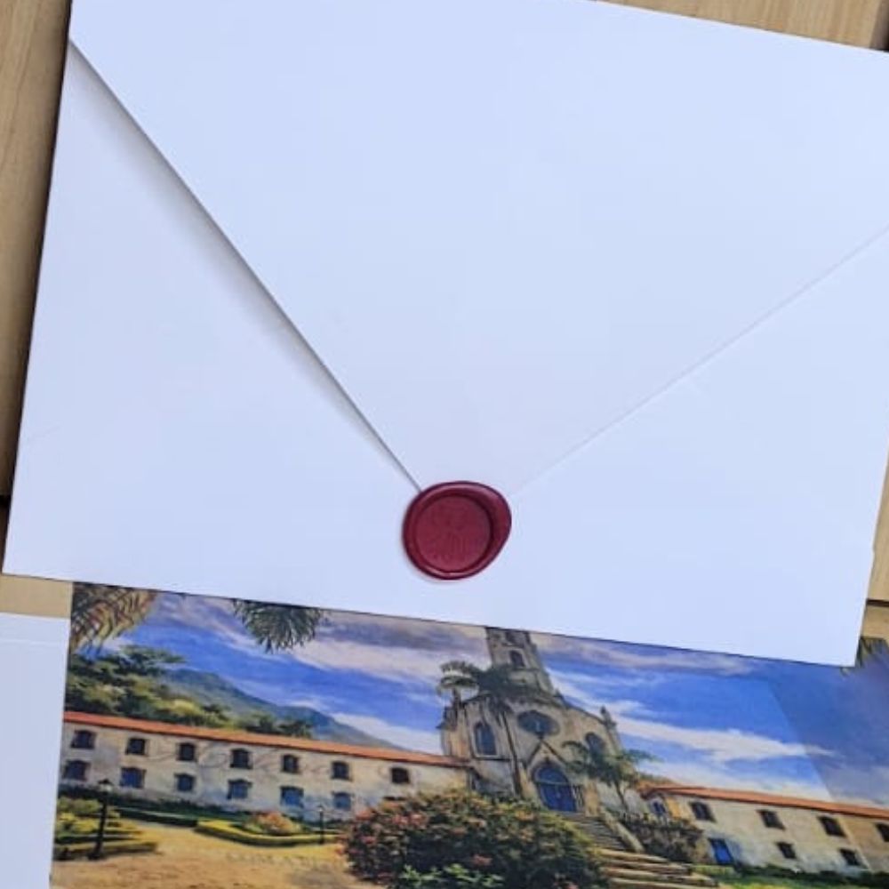Convite de casamento com Aquarela 2 4 Envelope branco para convite de casamento com lacre de cera e convite personalizado.