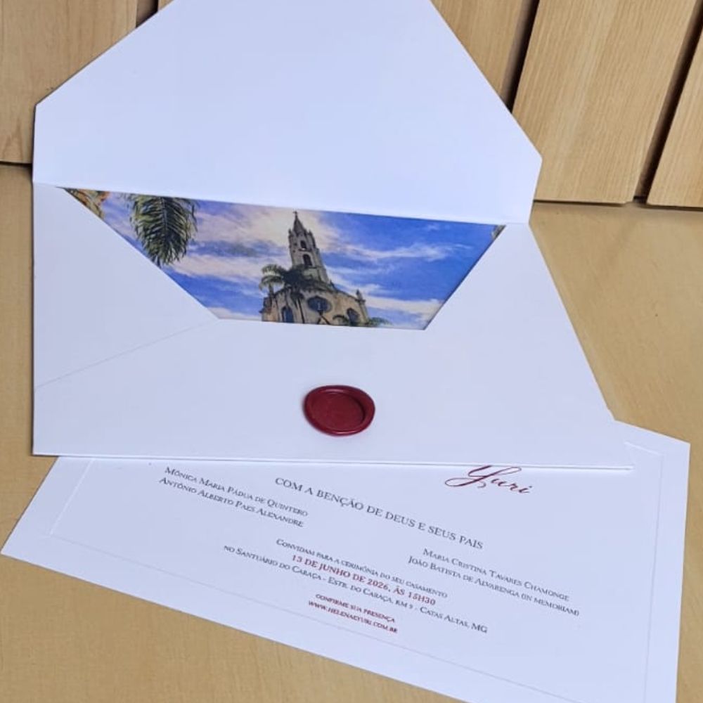 Convite de casamento com Aquarela 2 2 Envelope branco para convite de casamento com lacre de cera e moldura