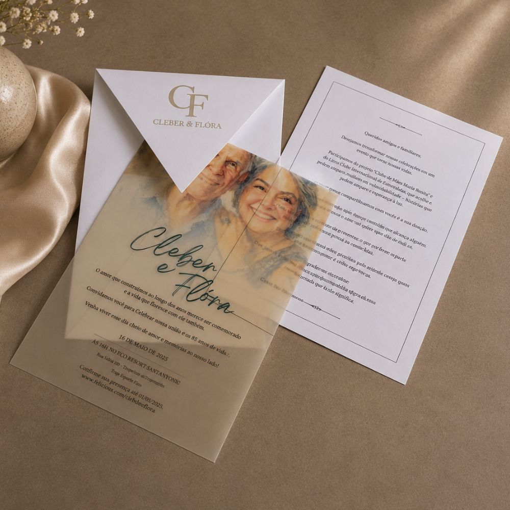 Convite para Bodas com Aquarela 4 Detalhe do convite de casamento em papel vegetal personalizado com impressão delicada.