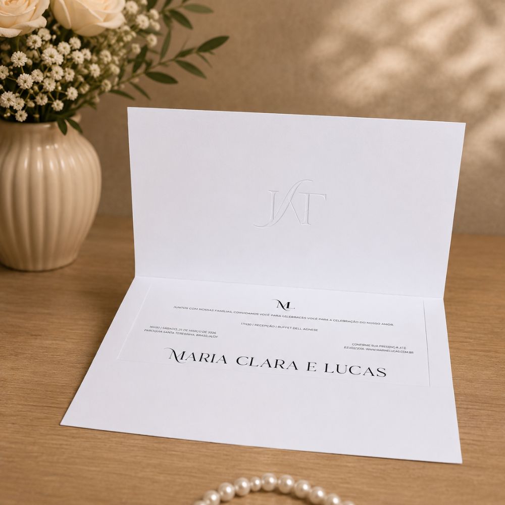 Convite de Casamento com Monograma e Ponteira Prata 3 Convite de casamento de luxo com acabamento premium produzido em Belo Horizonte.