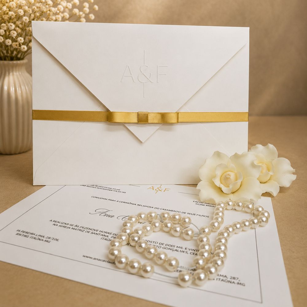 Convite de Casamento com laço 2 Convite de casamento em papel Markatto Naturalle