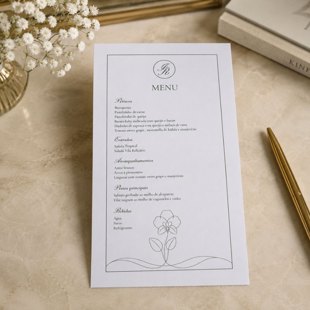 Menu de Mesa Personalizado 2 Menu de Mesa Personalizado para casamento em papel telado branco